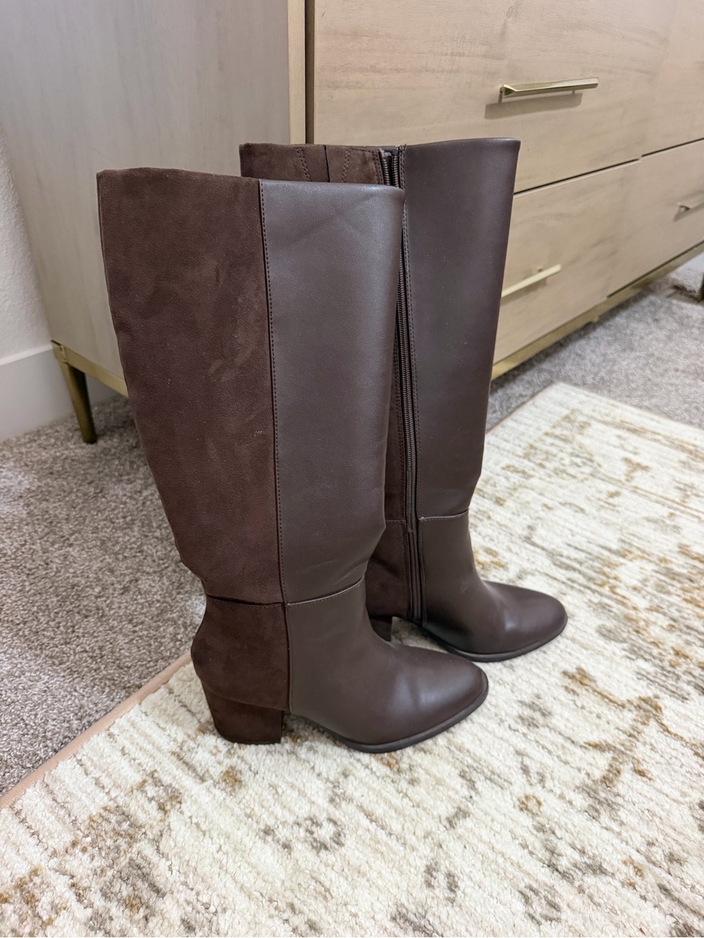 LC Lauren Conrad Dark Brown Mixed-Material Knee Boots